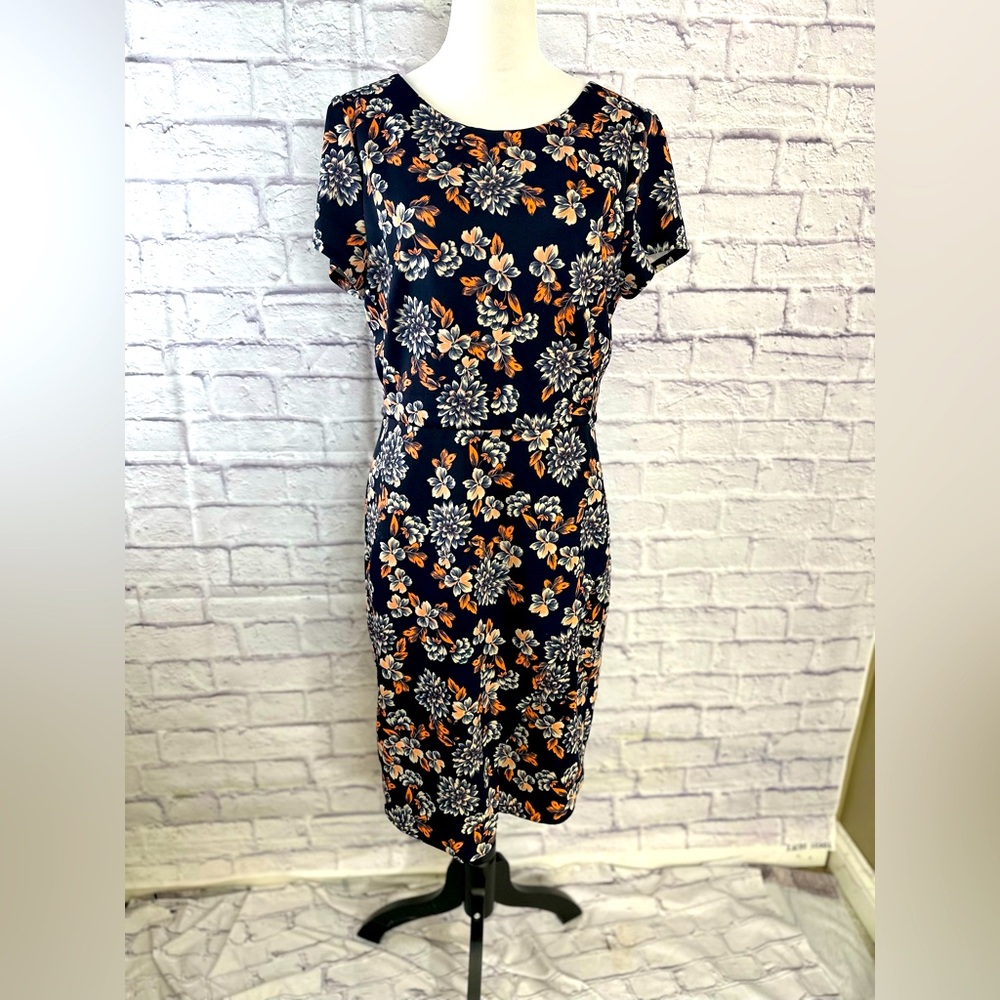 KUT from the Kloth Floral Sheath Dress – Size 10 – Navy/Orange Stretch‎